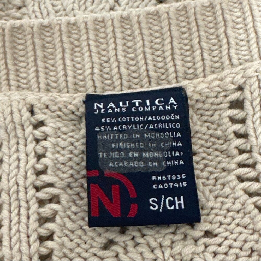 Nautica Beige Cable Knit Cardigan Cotton Blend Womens S Light Academia Preppy - Picture 4 of 8
